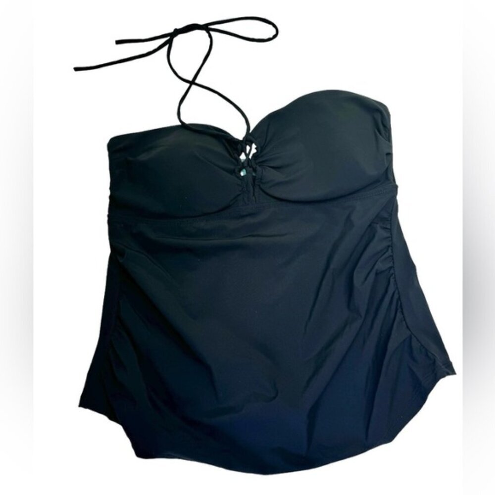 SPANX AssetsNEW LaceUp Ruched Tankini Halter Bikini Top Control Slimming Black M